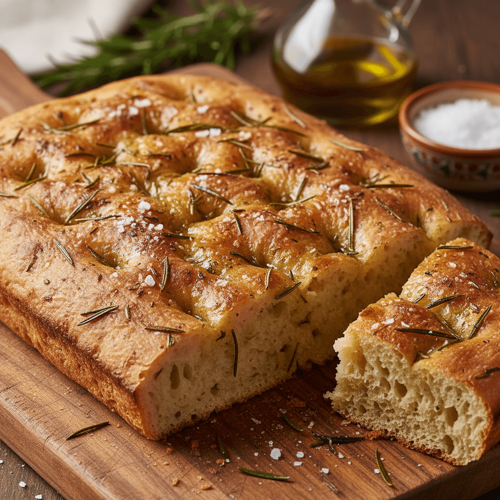 Focaccia con olio al rosmarino e sale di Trapani