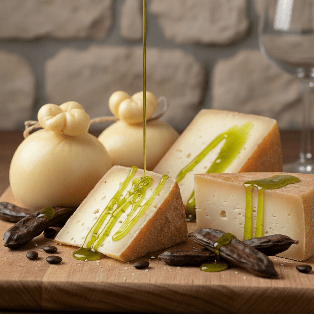 Tagliere di formaggi ragusani con olio al carrubo