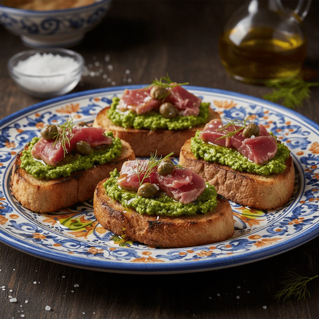 Crostini al finocchietto con tonno e capperi